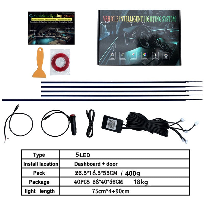 64 Color Car Ambient Lights Dynamic RGB Music Sync Lighting Holographic Mood Lamps