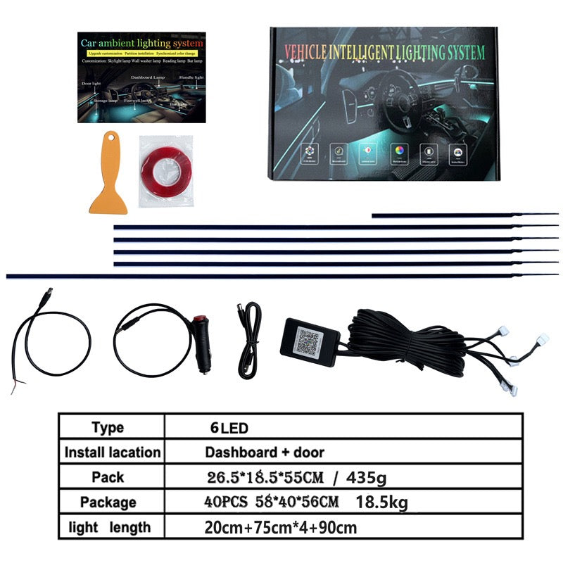64 Color Car Ambient Lights Dynamic RGB Music Sync Lighting Holographic Mood Lamps