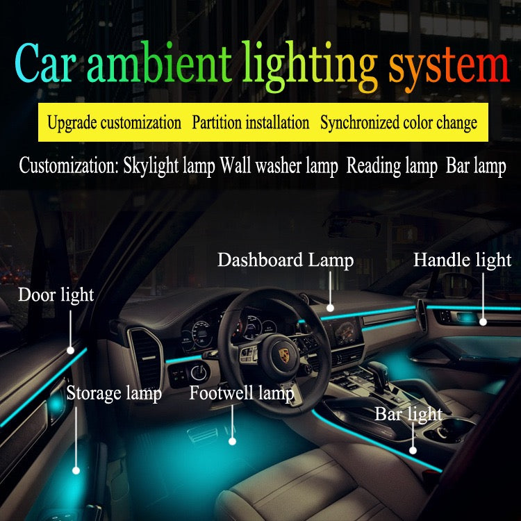 64 Color Car Ambient Lights Dynamic RGB Music Sync Lighting Holographic Mood Lamps