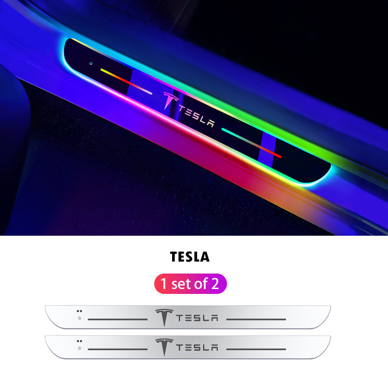 Wireless LED Color-Changing Ambient Door Sill Lights - Auto Welcome Projection Scuff Plate with Smart Motion Sensor