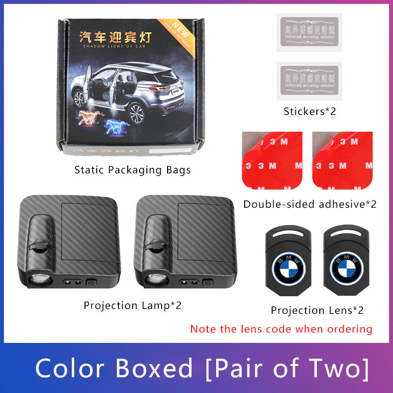 Auto Wireless Welcome Lights - Carbon Fiber Style, Logo Projector + Infrared Sensing, No Wiring Needed