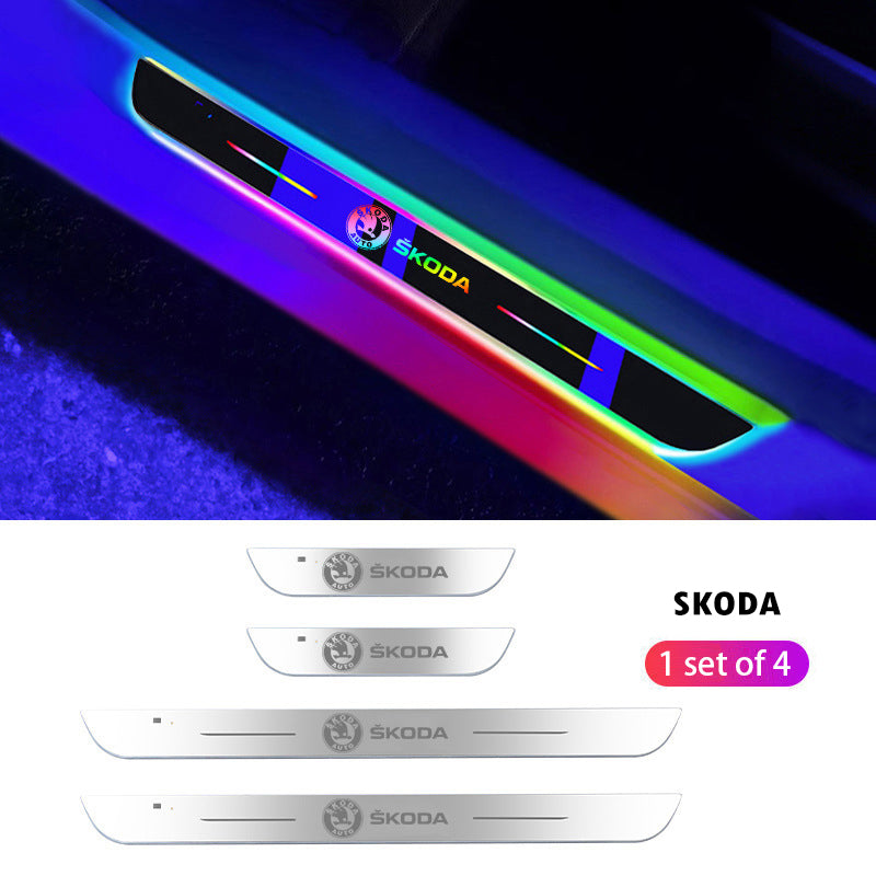 Wireless LED Color-Changing Ambient Door Sill Lights - Auto Welcome Projection Scuff Plate with Smart Motion Sensor